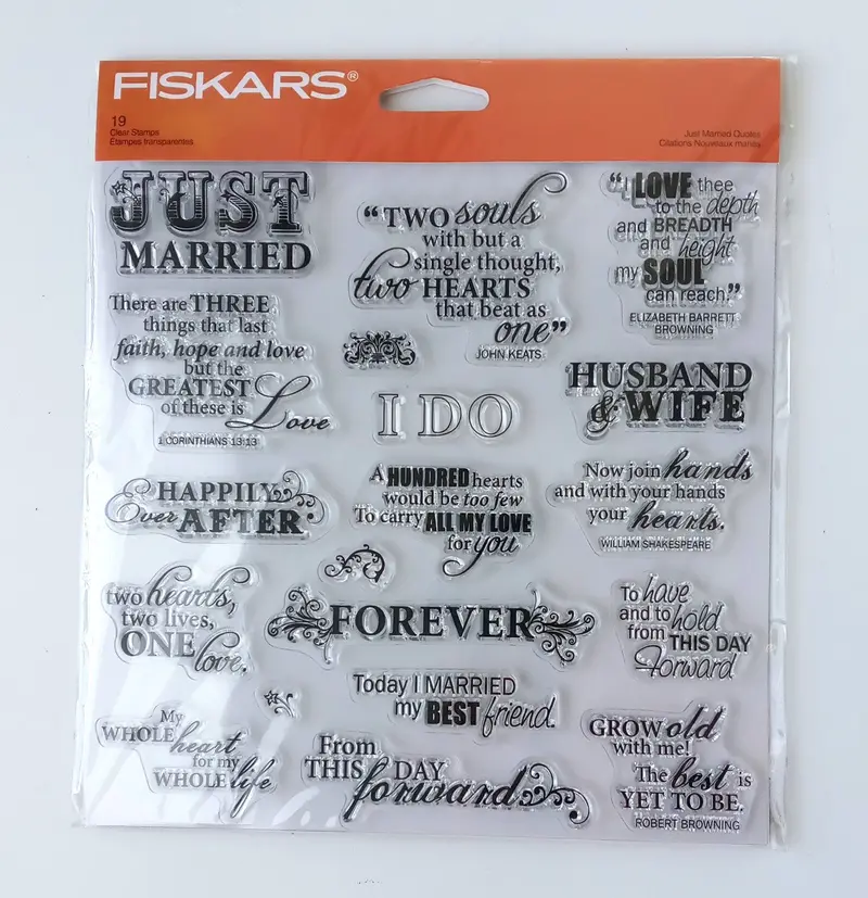 Fiskars Just Married Quotes Clear Stamp Set – Elegant Wedding Craft Stamps