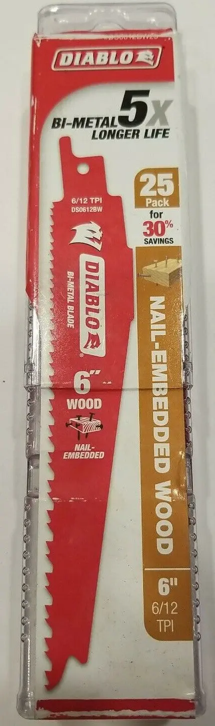 Freud Diablo 6″ Wood-Cutting Reciprocating Blade – 6/12 TPI, 25-Blade Bulk Pack