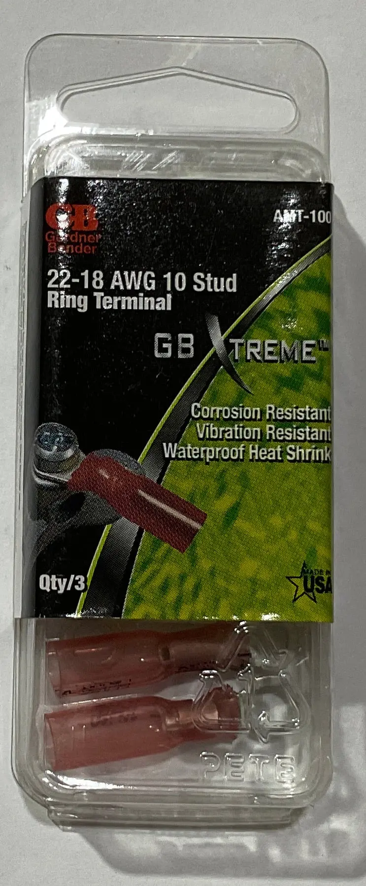 Gardner Bender Extreme Ring Terminal – 22–18 AWG, 10-Stud Design, Weather-Resistant, 3-Pack (AMT-100)