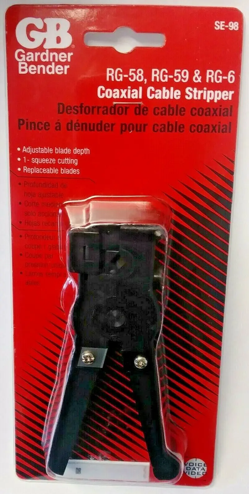 Gardner Bender SE-98 Coaxial Cable Stripper and Cutter for RG-58, RG-59, and RG-6 Cables