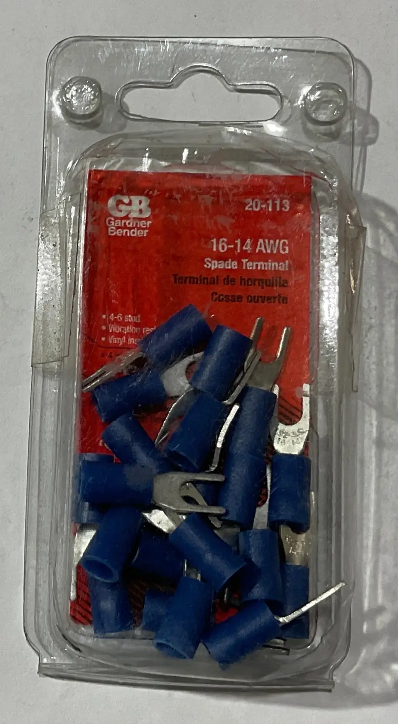 Gardner Bender Standard Spade Terminal – 16–14 AWG, Pack of 20, Reliable Electrical Connection (Model 20-113)