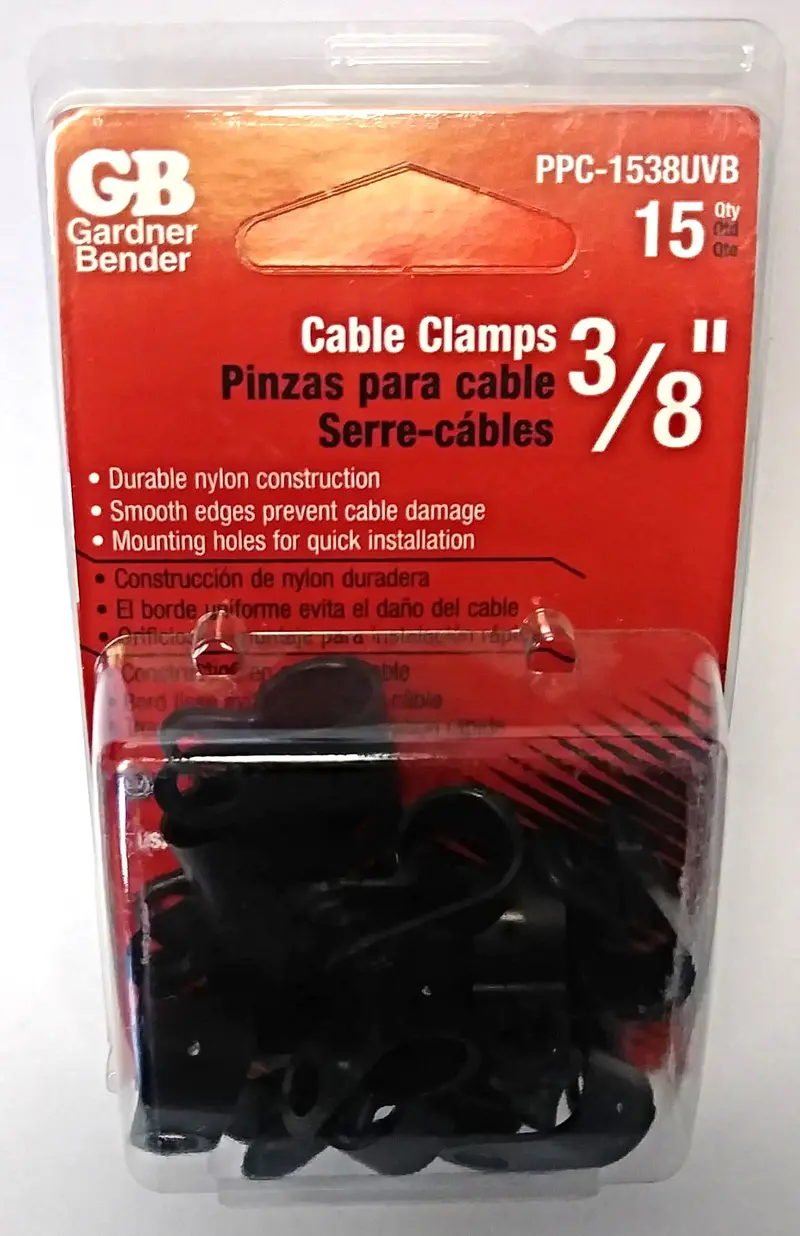 Gardner Bender UV-Resistant 3/8-Inch Black Plastic Cable Clamps – 15-Pack
