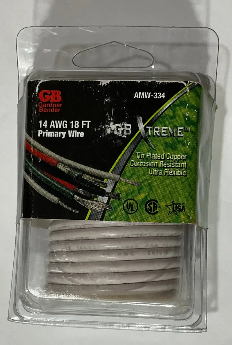Gardner Bender Xtreme Primary Wire – 14 AWG, 18-Foot White Tin-Plated Copper Cable (AMW-334)