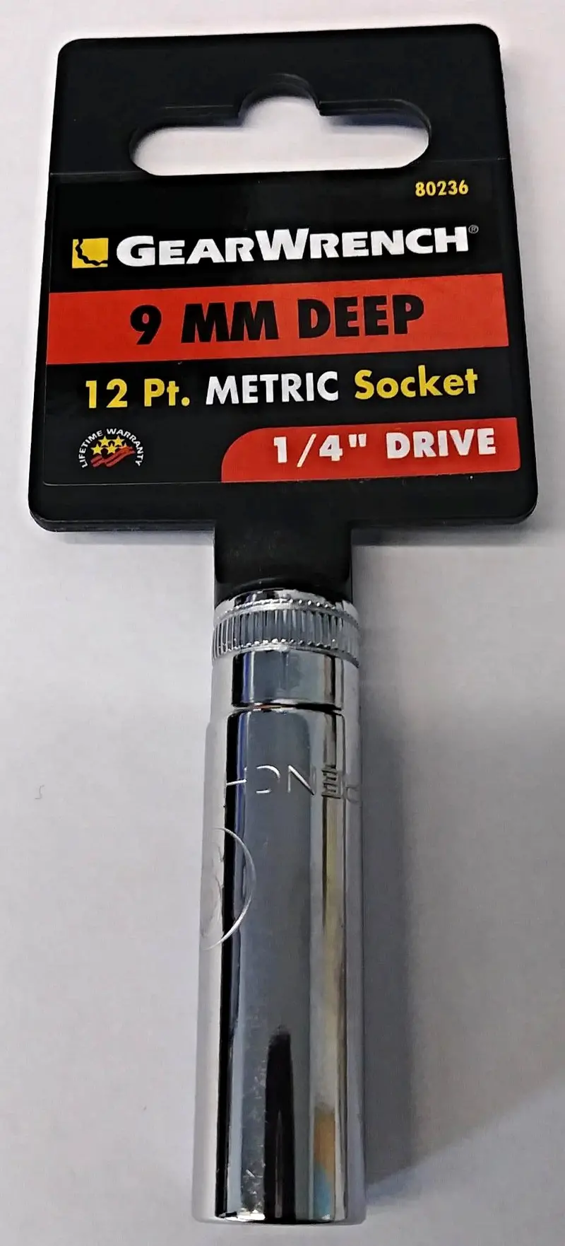 GearWrench 1/4″ Drive 9mm 12-Point Deep Metric Socket – Compact & Durable