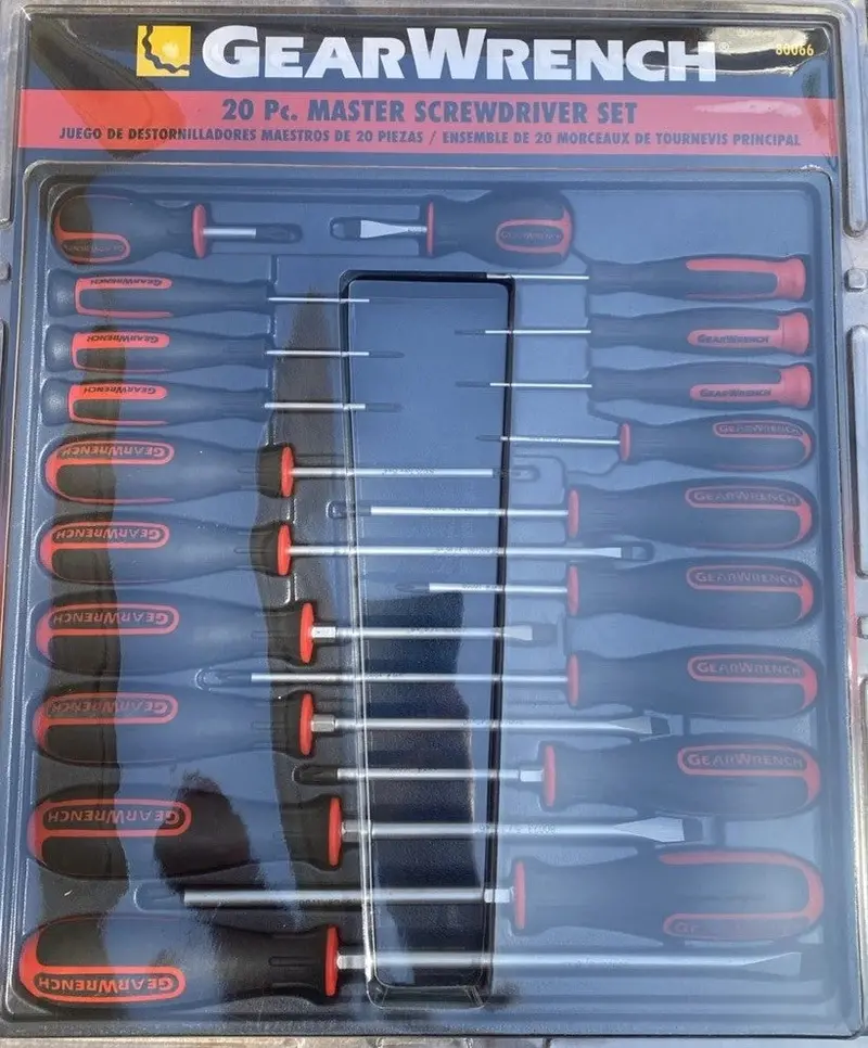 GearWrench 20-Piece Master Screwdriver Set — Slotted, Phillips, and Torx, Red/Black Ergonomic Handles (Model 80066)