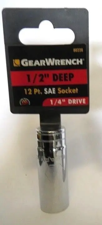 GearWrench 80228 Deep Socket – 1/2″ Drive, 12-Point, 1/4″ Size