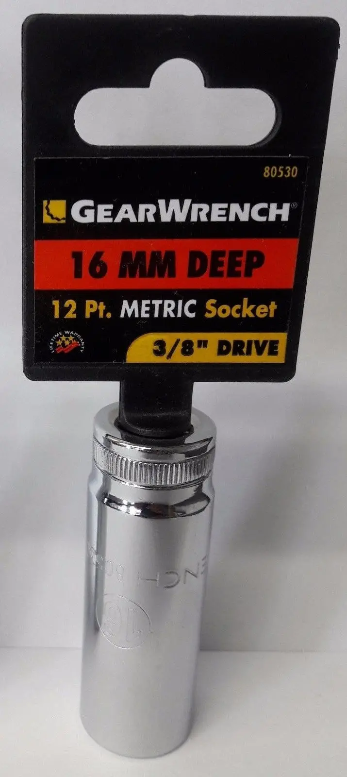 GearWrench 80530 3/8-Inch Drive 12-Point Deep Metric Socket — 16mm, Heavy-Duty Design