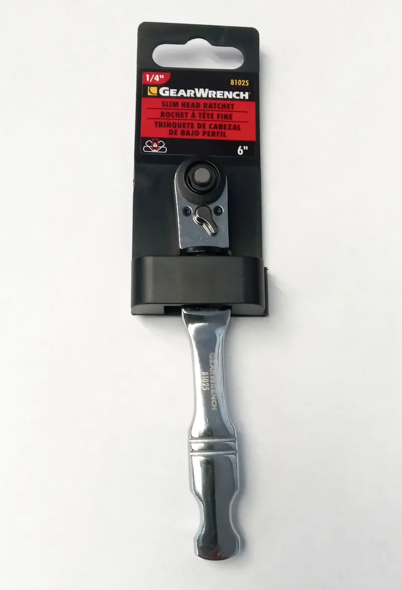 GearWrench 81025 6″ Slim Ratchet with Quick-Release Flex Head – 1/4″ Drive & Hex