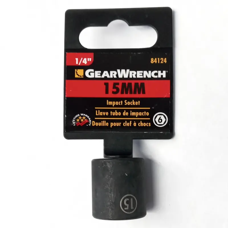 GearWrench 84124 Heavy-Duty Impact Socket — 1/4″ Drive, 6-Point, 15mm Metric