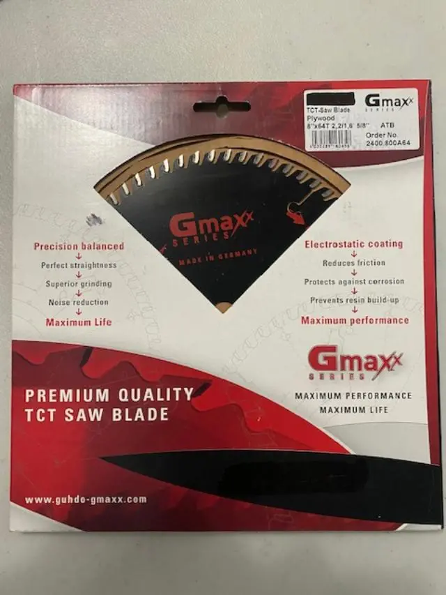 Gmaxx 8″ × 64-Tooth Carbide-Tipped Circular Saw Blade for Plywood – Precision German-Made Blade (2400.800A64)