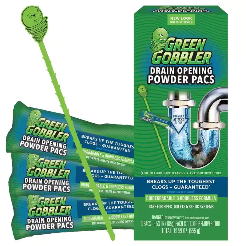 Green Gobbler Drain & Toilet Clog Remover – 8.25 oz Triple-Pack Enzyme Formula