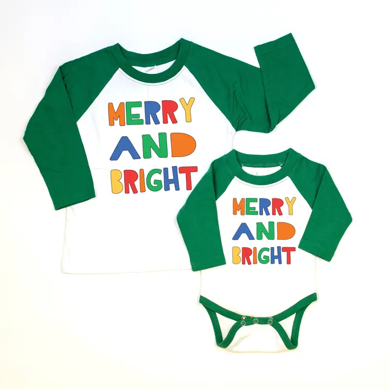 Green Raglan Holiday Onesie or T-Shirt – Merry & Bright Design