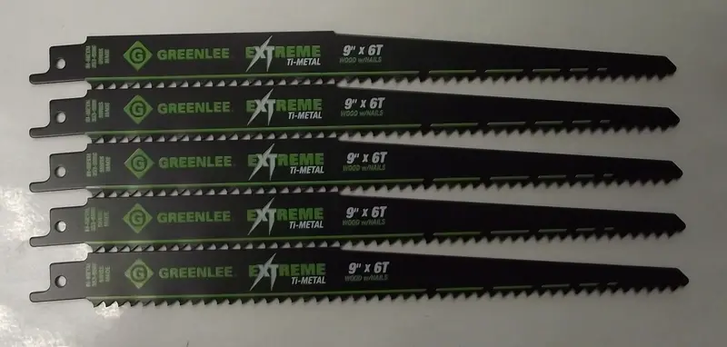 Greenlee 353-956G Reciprocating Saw Blades – 9″ Length, 6 TPI Ti-Coated Bi-Metal, 5-Pack