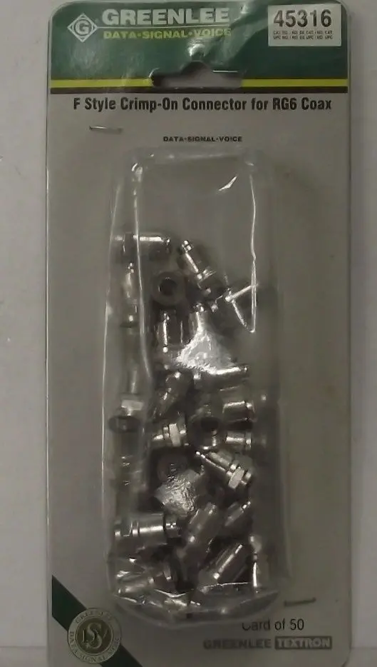 Greenlee 45316 F-Style Crimp-On Connectors for RG6 Coaxial Cable (50 pcs)