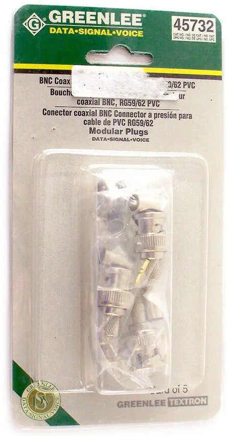 Greenlee 45732 PVC-Insulated BNC Crimp-On Plugs for RG59/RG62 (5-Pack)