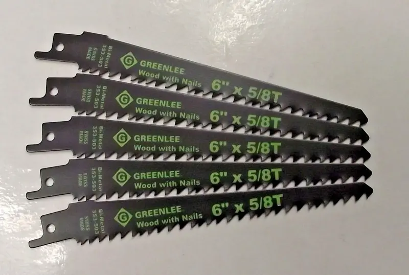 Greenlee Bi-Metal Reciprocating Blades – 6″ x 5/8 TPI, 5-Pack