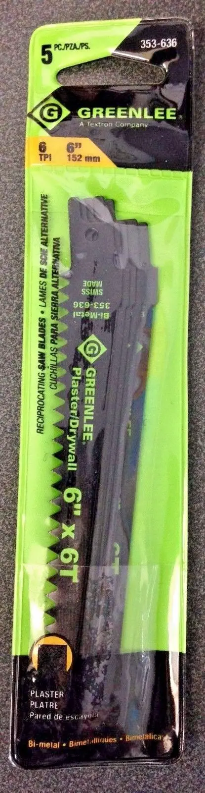 Greenlee Bi-Metal Reciprocating Saw Blade – 6″ x 6 TPI, Drywall-Cut Optimized (5-Pack)