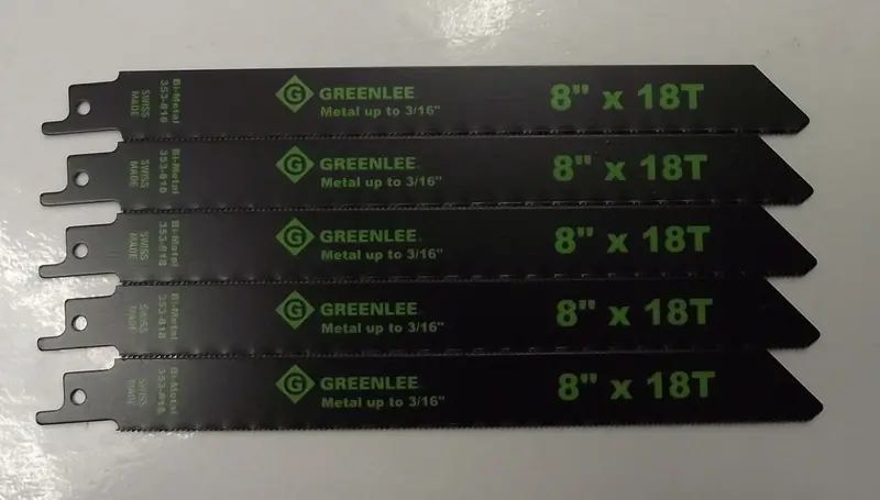 Greenlee Bi-Metal Reciprocating Saw Blades – 8″ Length, 18 TPI, 5-Pack
