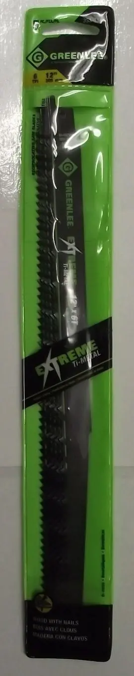 Greenlee Titanium-Coated Reciprocating Saw Blades – 12″ × 6 TPI, 5-Pack