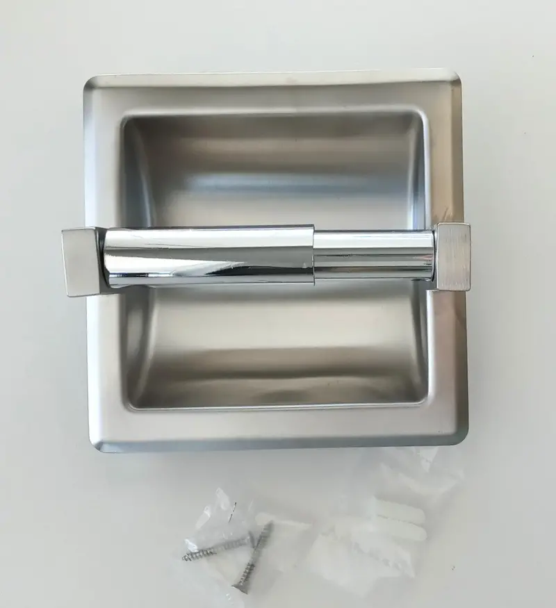 Harney Hardware Recessed Toilet Paper Holder – Brushed Stainless Steel Finish