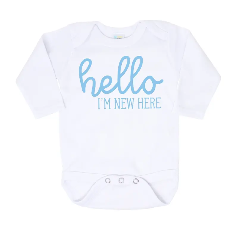 Hello, I’m New Here Light Blue Infant Onesie