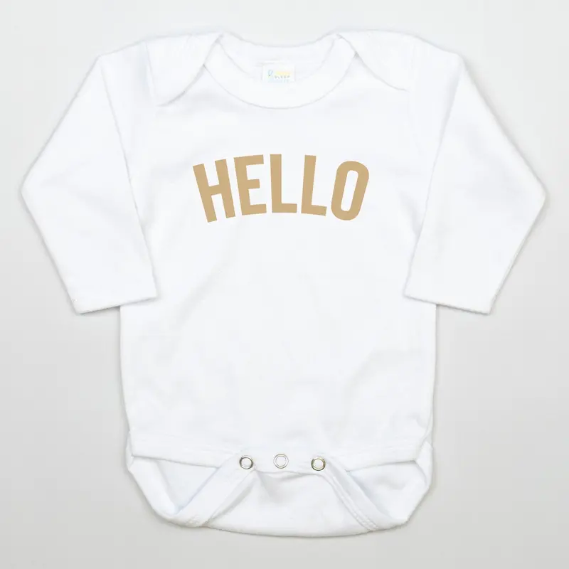 Hello in Tan Block-Print Infant Bodysuit