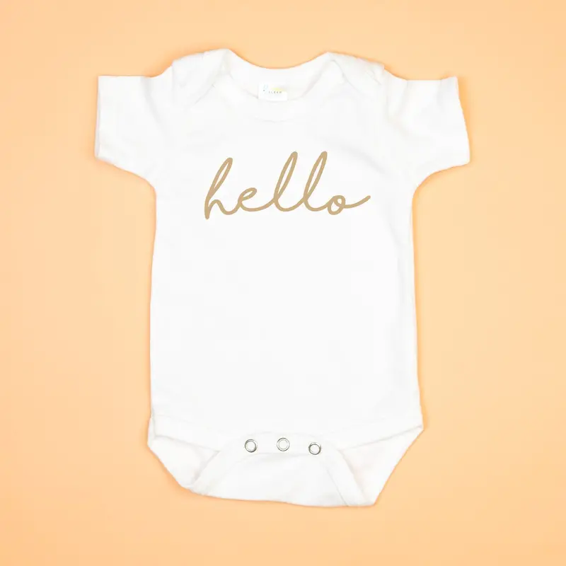 Hello in Tan Infant Bodysuit