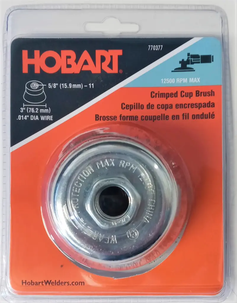 Hobart 3″ Crimped Cup Brush – .014″ Wire, 5/8″ Arbor, High-Density Cleaning
