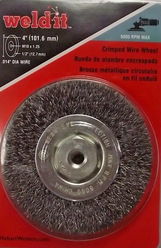 Hobart 4″ Crimped Wire Wheel – M10 x 1.25 Thread, Industrial Cleaning (770369)