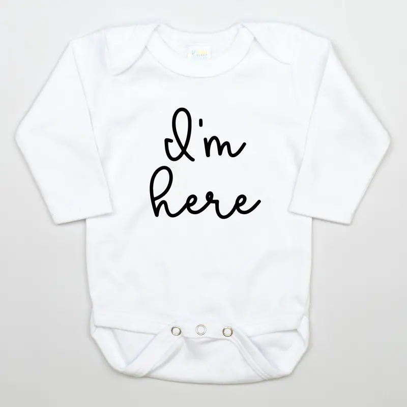 I’m Here Newborn White Bodysuit