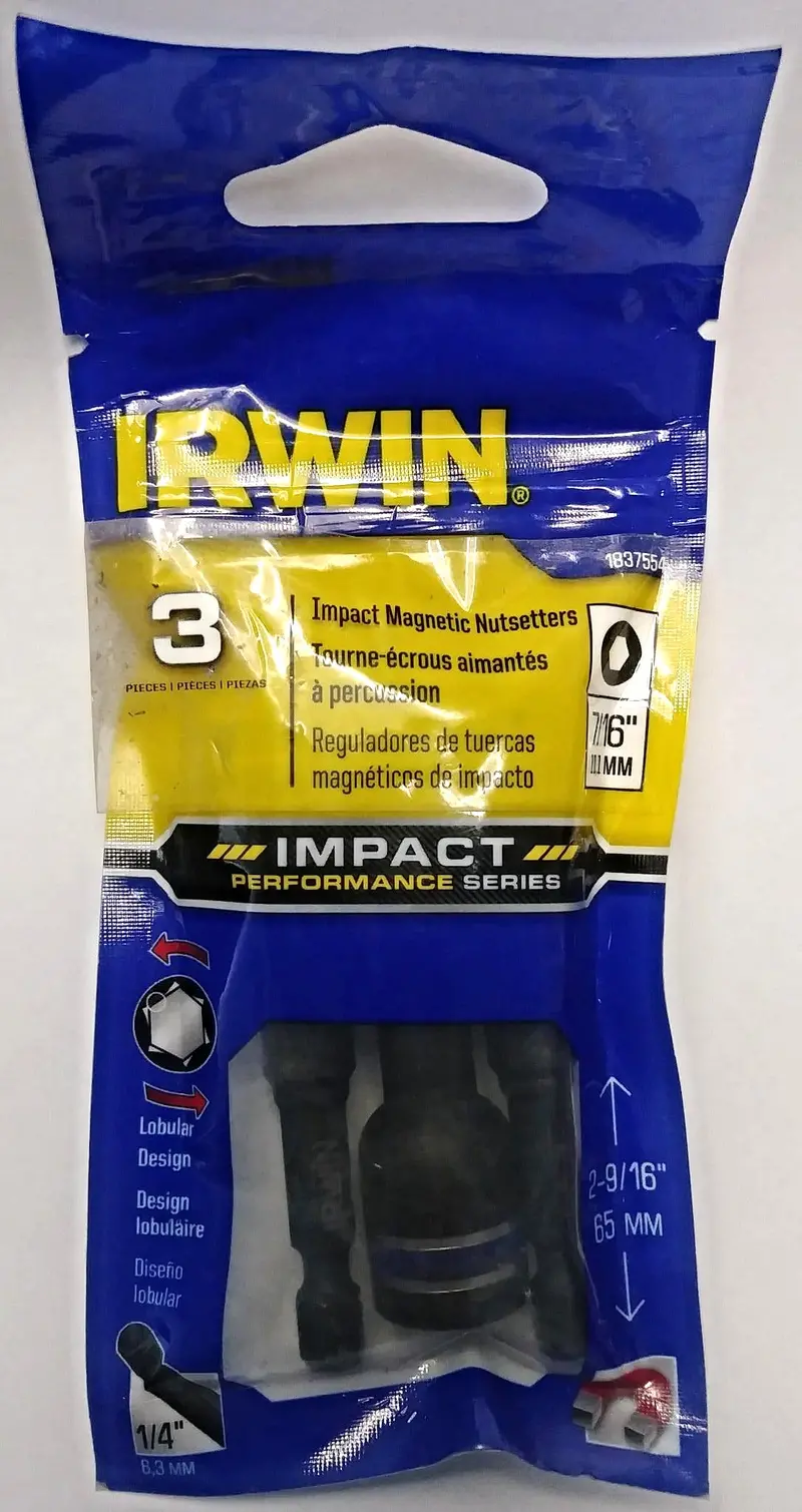 Irwin 1837554 Lobular Impact Nut Setter Set – 2-9/16″ × 7/16″, 3-Piece