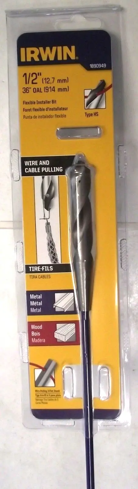 IRWIN 1890949 Flexible Installer Drill Bit – 1/2″ x 36″, High-Speed Steel Tip