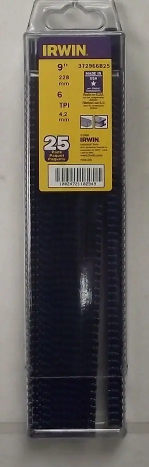 IRWIN 372966B25 Demolition Reciprocating Saw Blade – 9″ x 6 TPI, 25-Pack