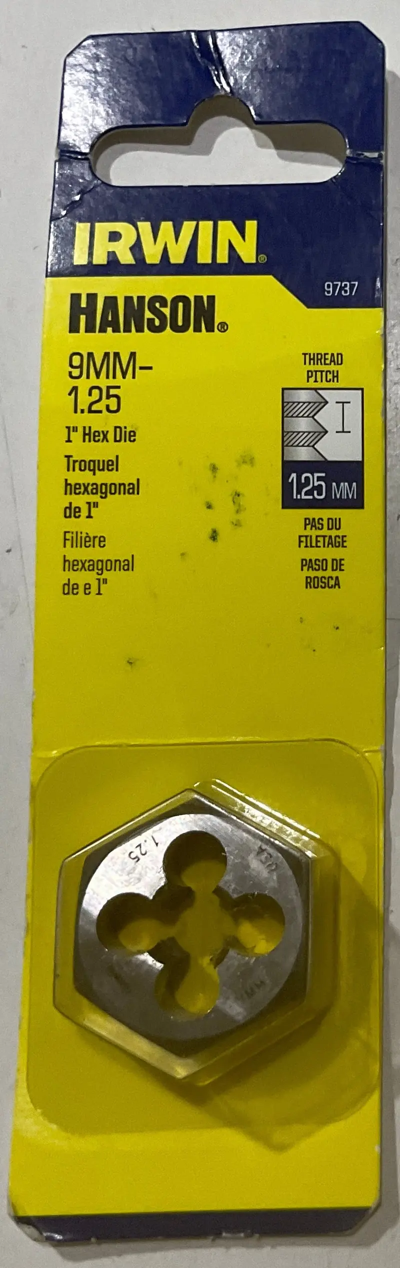 Irwin 9 mm × 1.25 mm Metric Hex Die – Precision External Thread Forming