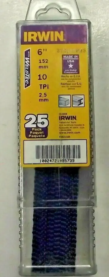 Irwin Bi-Metal Reciprocating Saw Blades – 6″ × 10 TPI, 25-Pack (372610B)