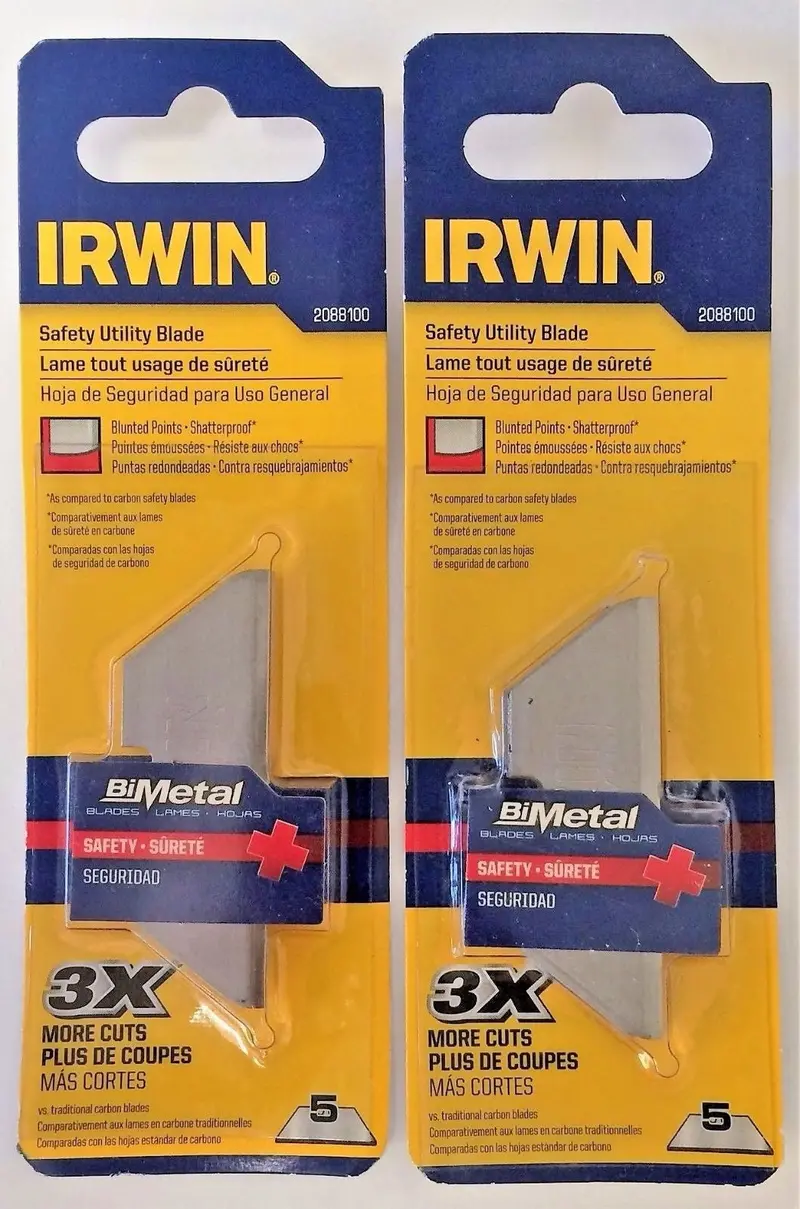 IRWIN Bi-Metal Safety Utility Blades — Durable Edge Retention, Pack of 2–5