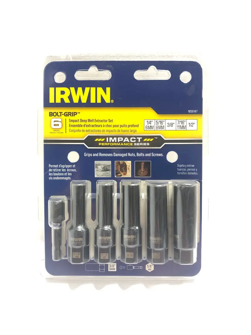 IRWIN Bolt-Grip Impact Deep-Well Extractor Kit – 6-Piece USA-Made Set (Model 1859147)