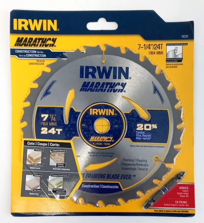 IRWIN Carbide Framing Blade with Power Bit – 7-1/4″ x 24T for Enhanced Cutting Performance