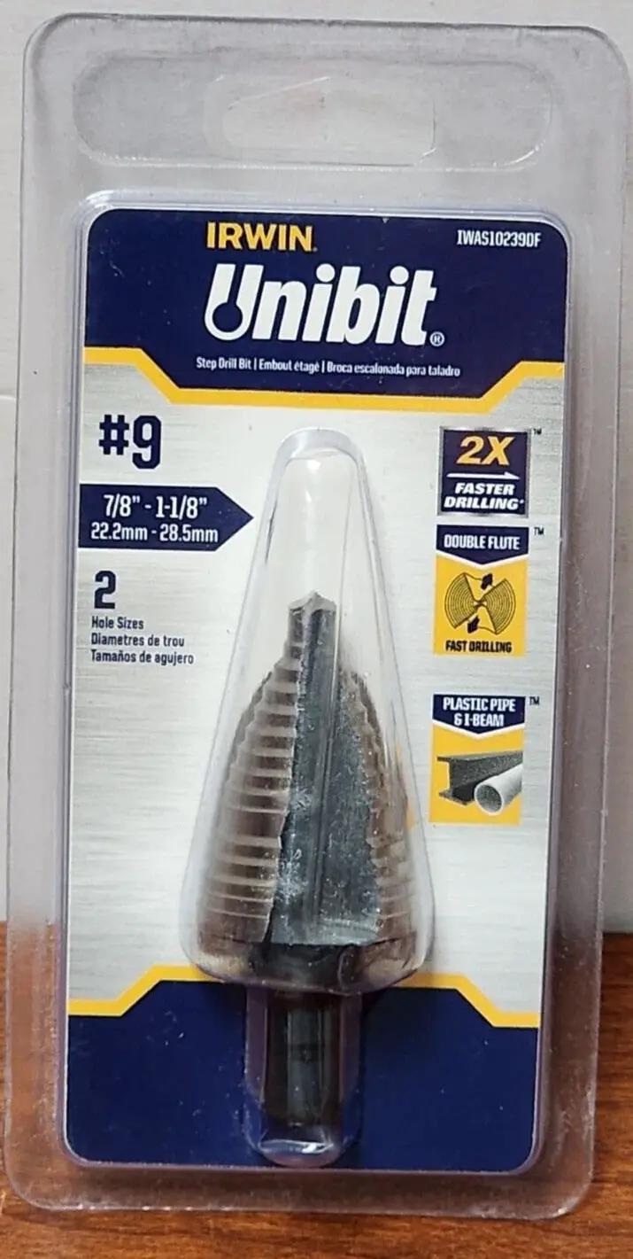 Irwin IWAS10239DF UniBit HSS Step Drill Bit – 7/8 in to 1-1/8 in Diameter Range