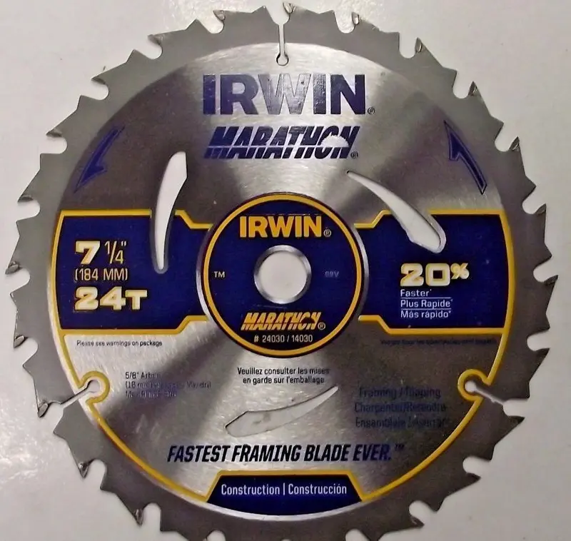 Irwin Marathon Framing Saw Blade – 7-1/4″, 24 Tooth, Carbide-Tipped (24030)