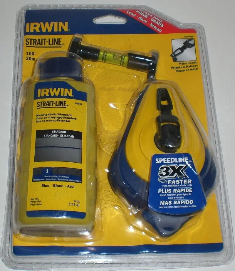 Irwin Strait-Line Chalk Line Reel Kit – 100-Foot Capacity with Chalk & Level