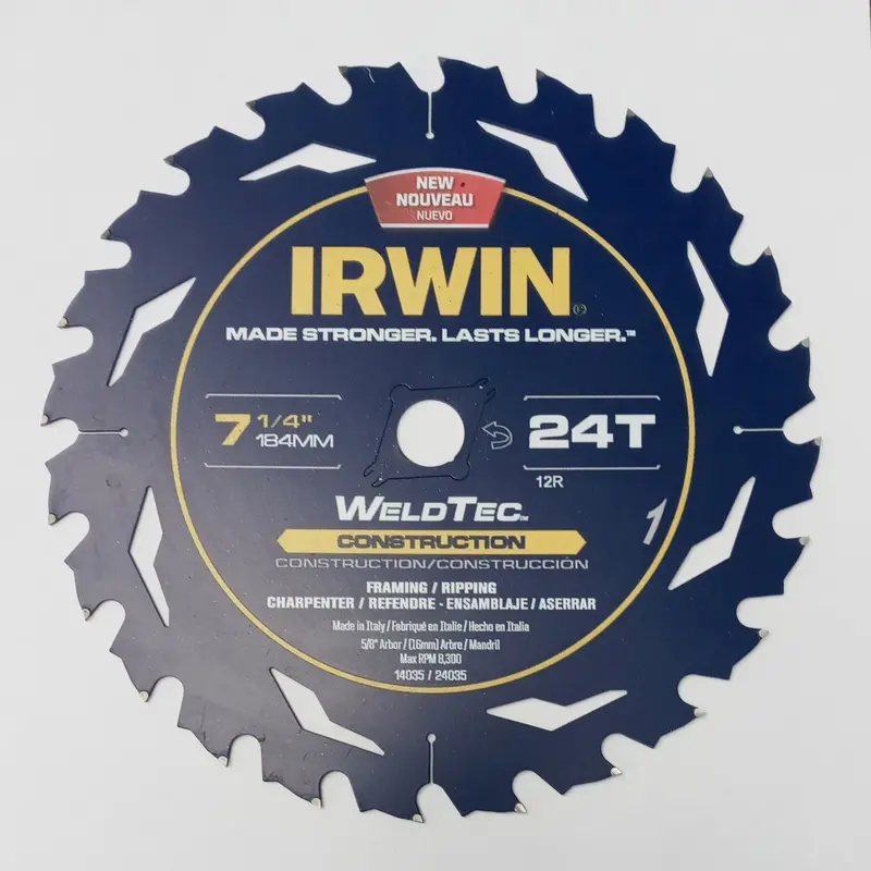 IRWIN Welded Carbide Circular Saw Blade – 7-1/4″ × 24 Tooth, Made in Italy