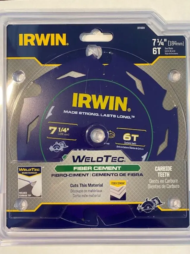 Irwin WeldTec FiberCement Saw Blade – 7-1/4-Inch, 6-Tooth Carbide-Tipped for Welded Applications