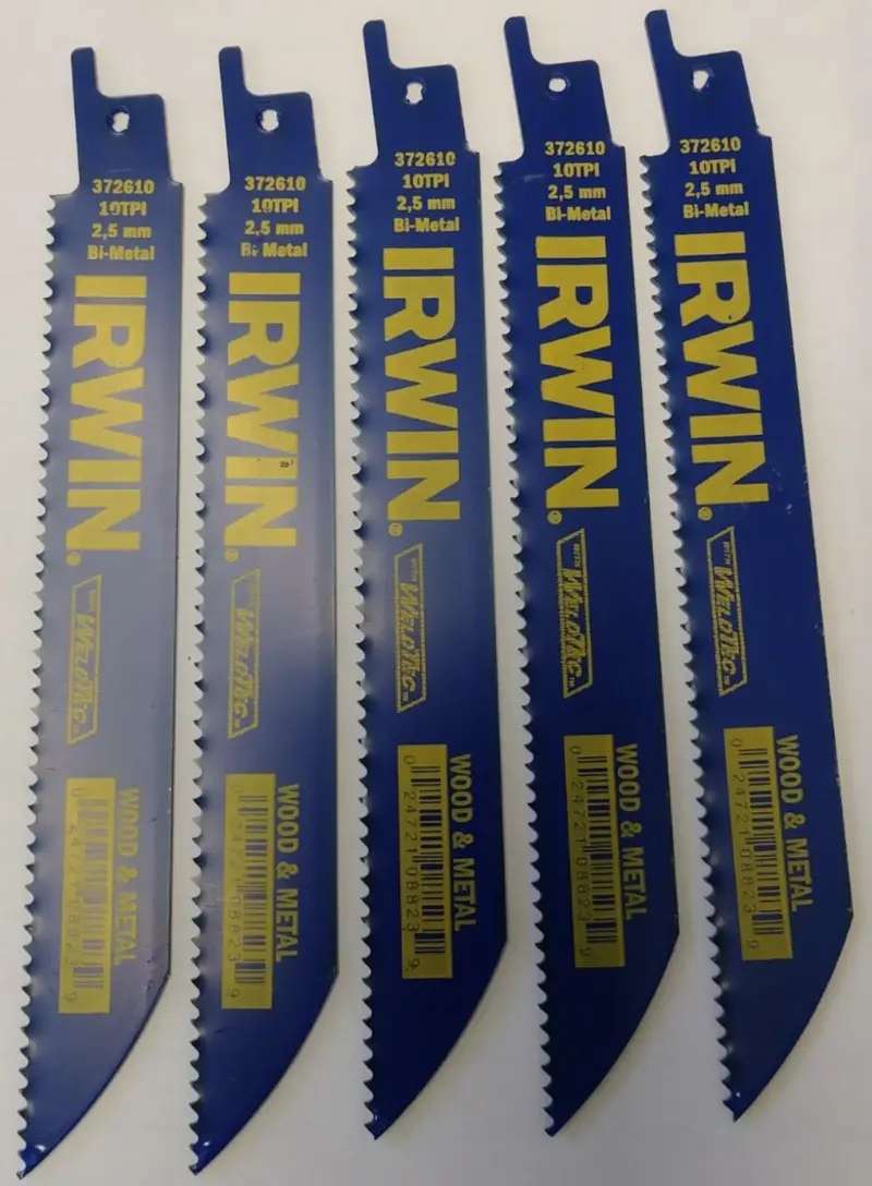 Irwin Weldtec Reciprocating Saw Blades – 6″ × 10 TPI, Wood & Metal, 5-Pack (372610)