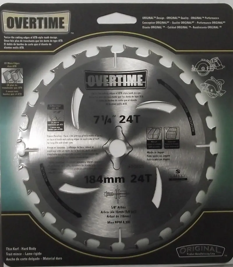 Iwasaki 00505 Overtime Circular Saw Blade – 7-1/4″ × 24 Tooth, 5/8″ Arbor, Japan-Made