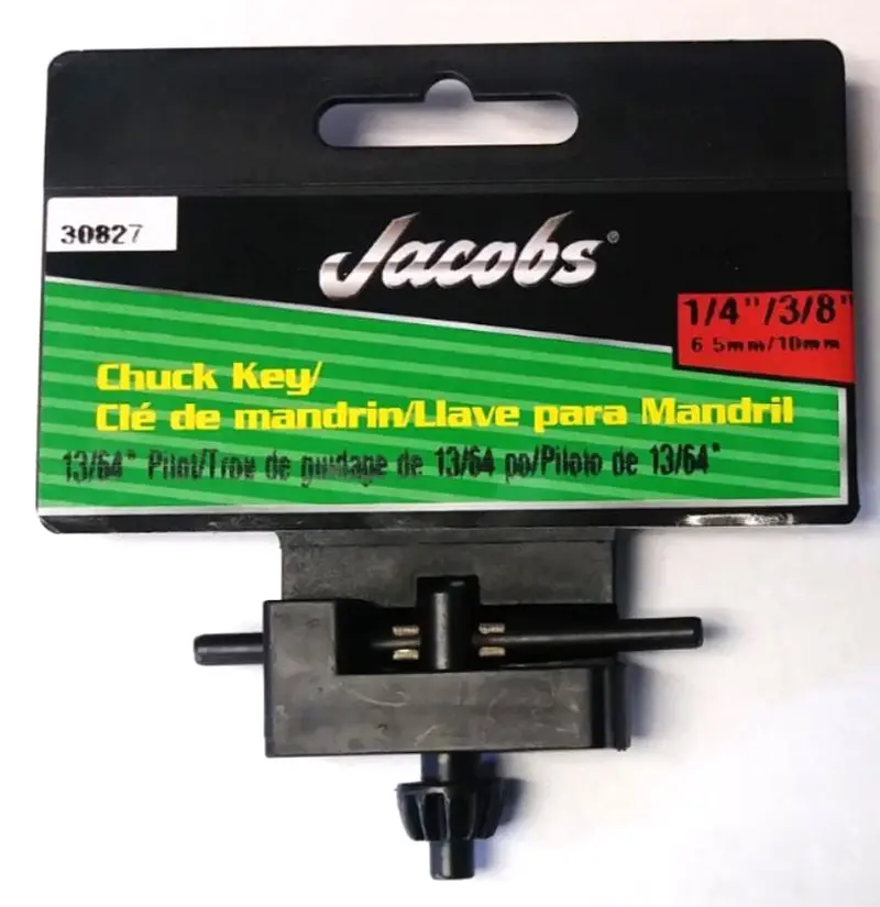 Jacobs 30827 Chuck Key — Dual-Sized (1/4″ & 3/8″) with 13/64″ Pilot Pin