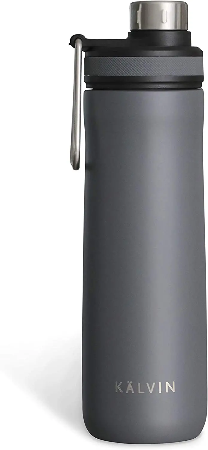 Kalvin 18.9 oz (560ml) Vacuum-Insulated Stainless Steel Water Bottle – Charcoal Grey