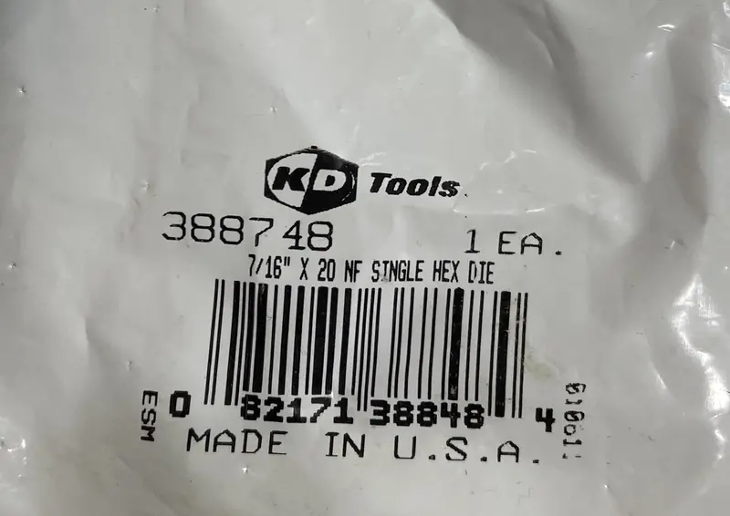 KD Tools 388748 7/16″–20 NF Single Hex Die