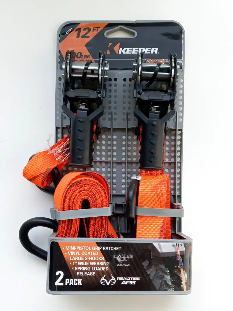 KEEPER Heavy-Duty Ratchet Tie-Down Set – 1-Inch Wide, 12-Foot Length, 500-Lb Capacity (43561, 2-Pack)