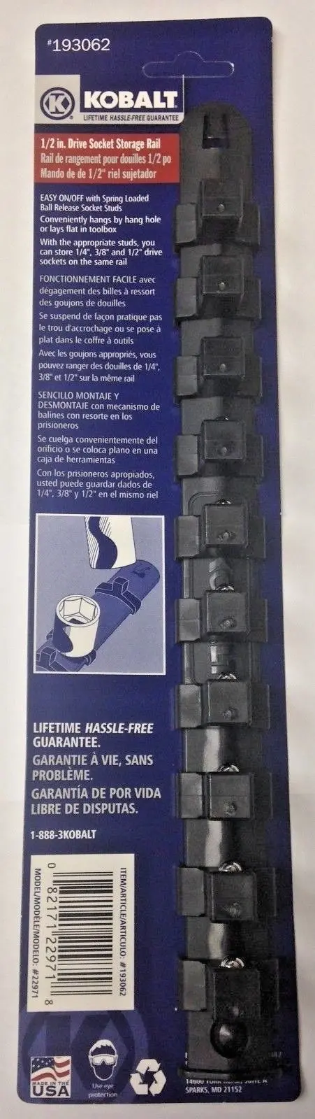 Kobalt 1/2-Inch Drive Socket Organizer Rail – Made in USA